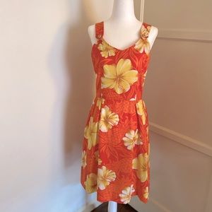 Vintage Dress Orange with Yellow Hibiscus Flowers